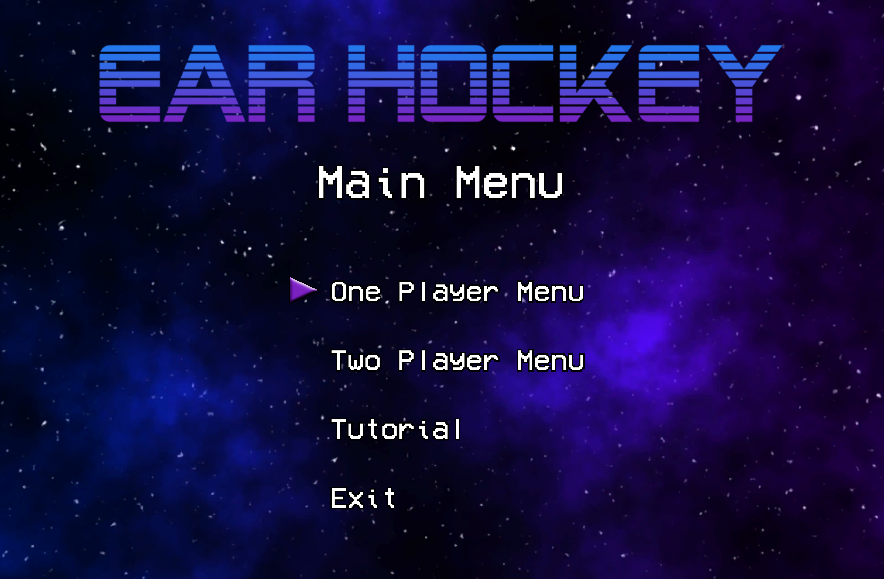 Ear Hockey main menu screen