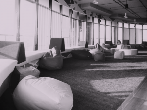 Bean bag chairs in an office space