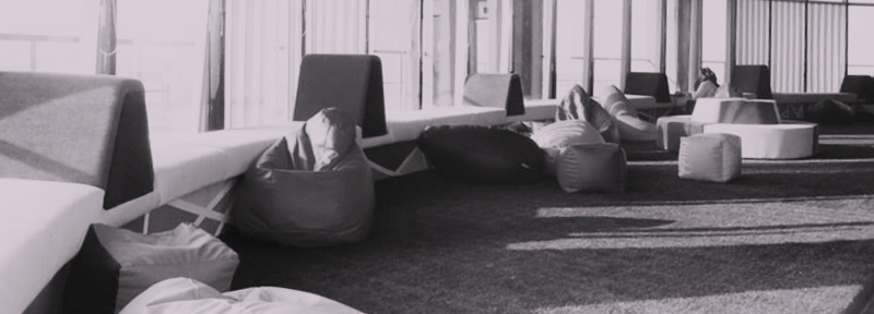 Bean bag chairs in an office space