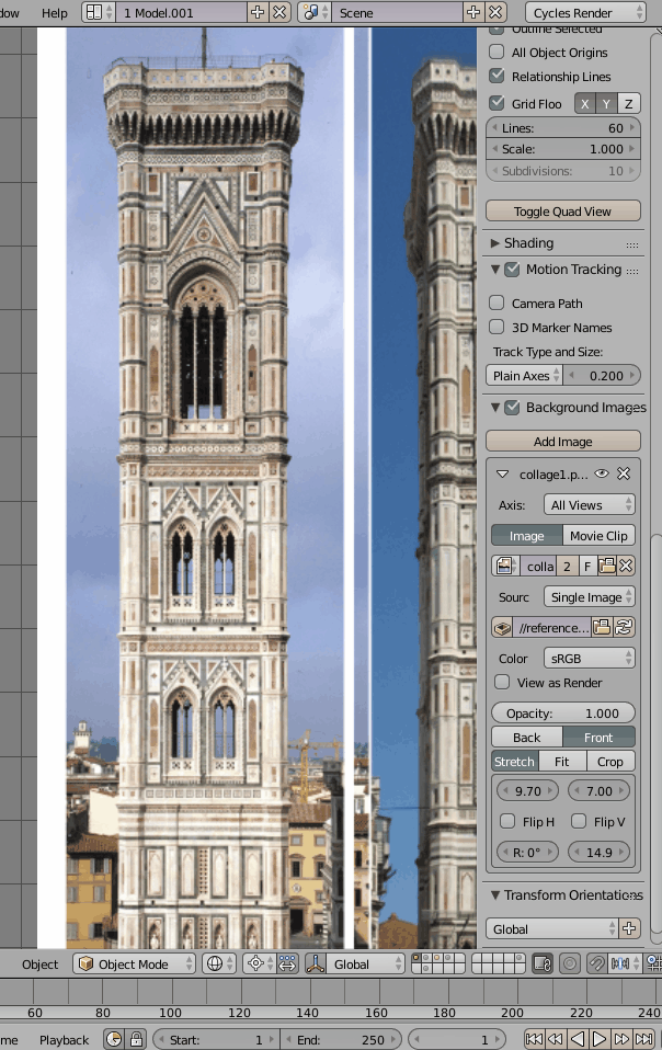a gif showing the Campanile modeling process in Blender