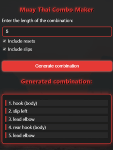screenshot of combo maker app