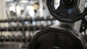 weights racked in a gym